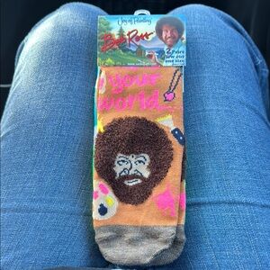 Brown and Pink Bob Ross Portrait Socks Accessories